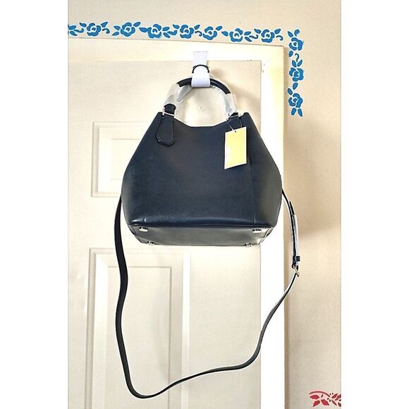 New! MICHAEL KORS Leather Greenwich Large Grab Bag Handbag Crossbody Navy Blue - Picture 14 of 16